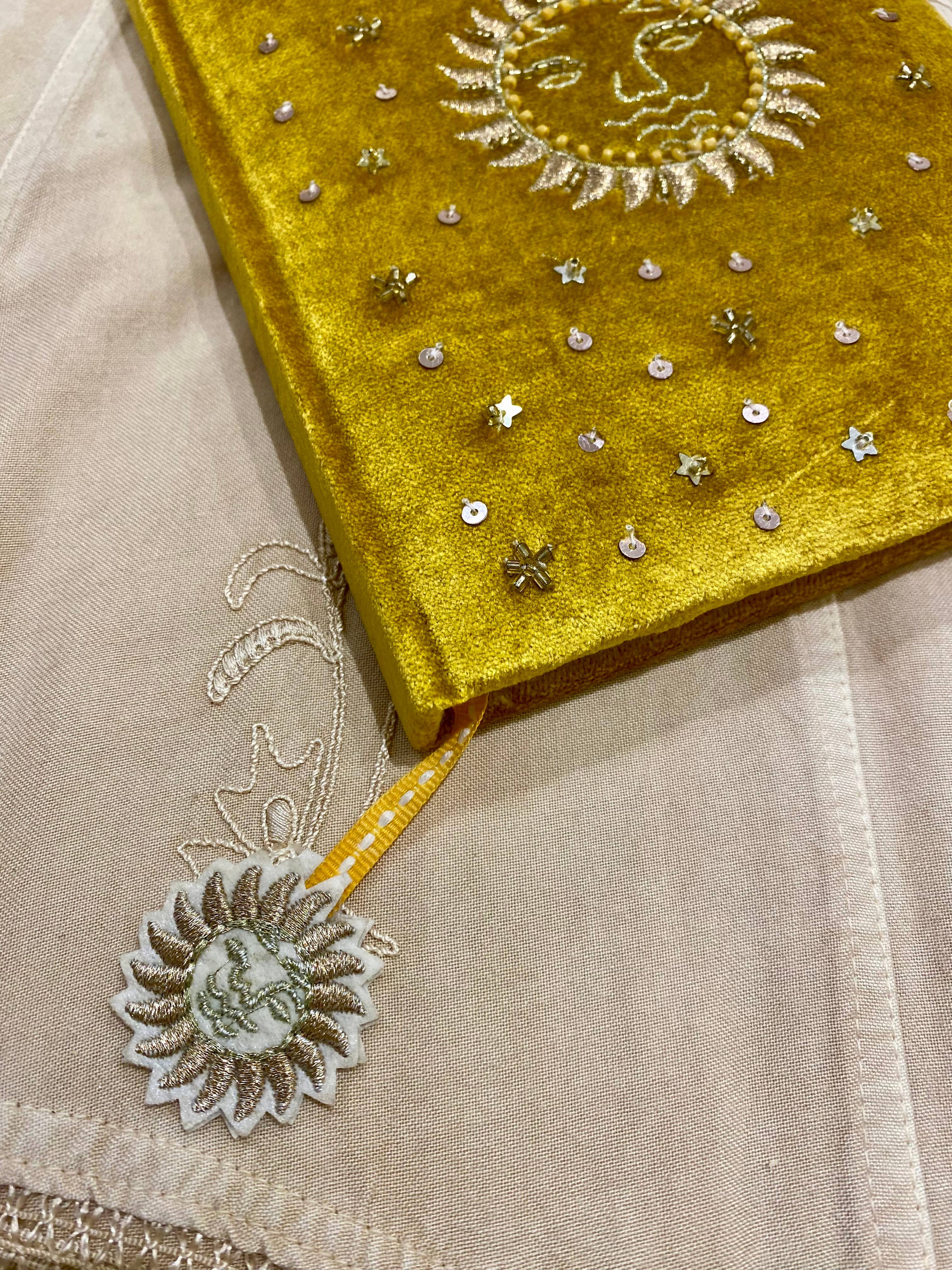 Temple of Treasure - Wholesale Notebook - Velvet Beaded Notebook Sun Yellow1
