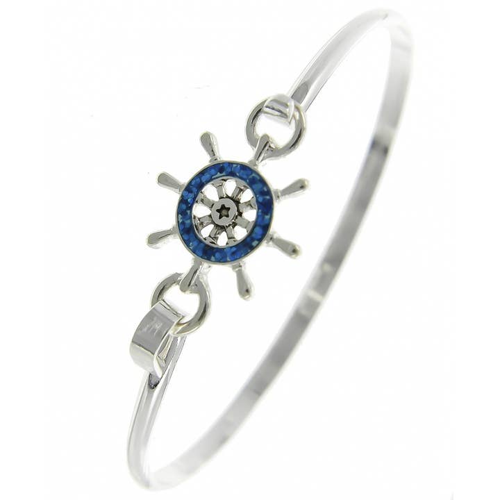 0011 PREMIERE - Wholesale Bangle Bracelet - FR2952 Glitter_Blue Captain's Ship Wheel Casting Bangle