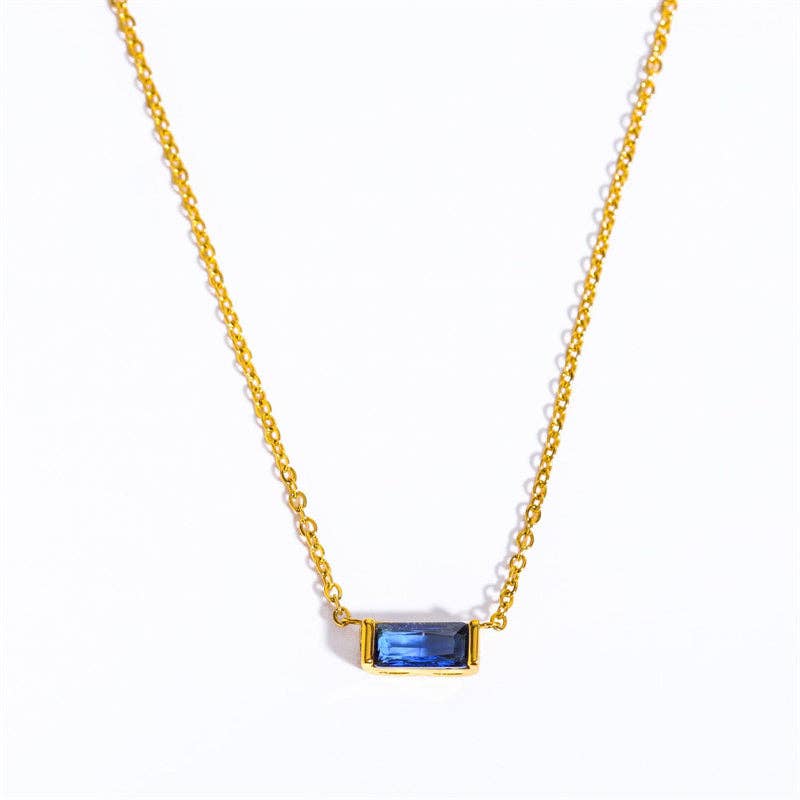 Perimade & Co. LLC - Wholesale Pendant/Charm Necklace - Rectangle Birthstone Charm Gold Necklace in Stainless Steel7