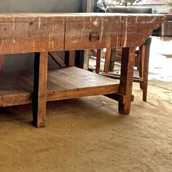 Antique Pine Workbench Island Bar, C 1890 for wholesale by belvoir