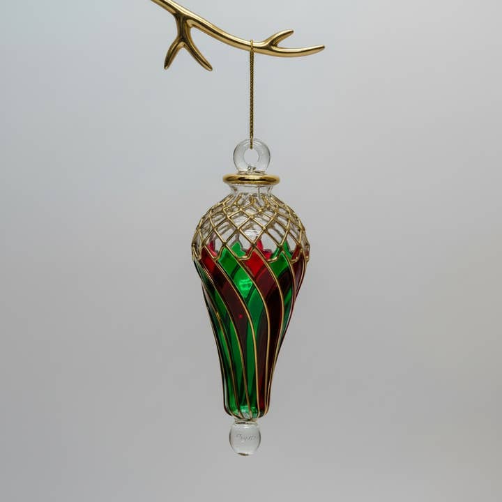 Blown Glass Ornament - Swirl Green & Red for wholesale by Dandarah