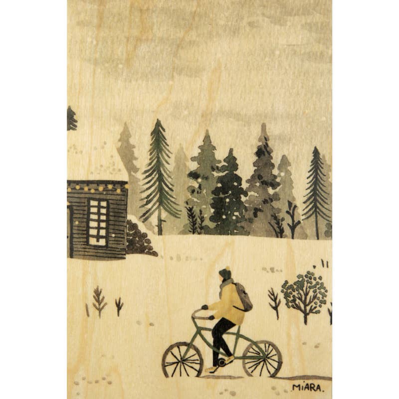 Woodhi - Wholesale Postcard - Wood Postcard Winter Snowbike0