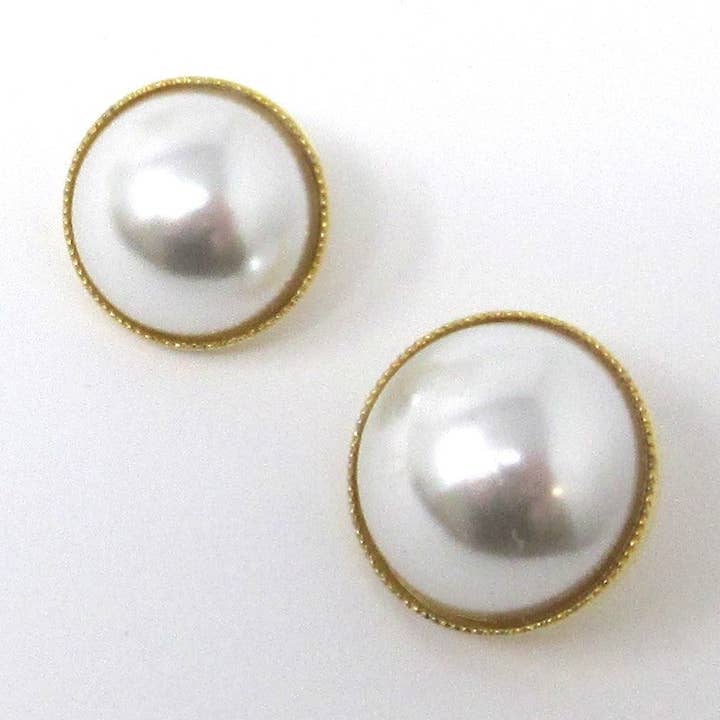 Small half dome pearlized buttons with goldtone rim for wholesale by Exquisite Fabrics