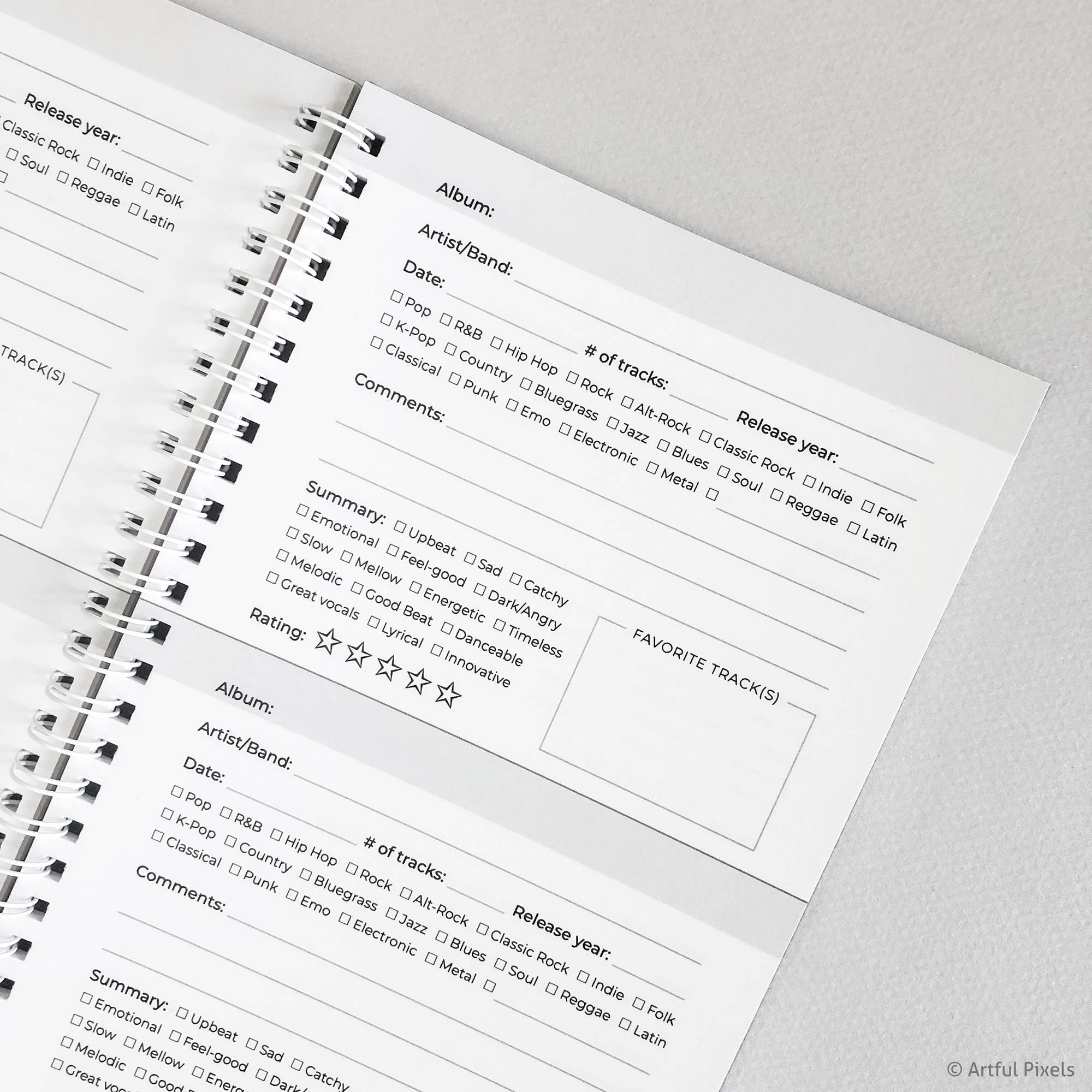 Artful Pixels - Wholesale Journal/Diary - Music Album Logbook | Journal for Music Lovers1