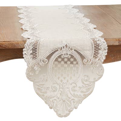 Fennco Styles - Wholesale Table runner - Natural Embroidered Lace Table Runner1