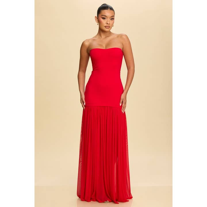 Luxxel - Vente Robe – femme - ROBE MAXI TUBE AVEC CHIFFON FRONCÉ6
