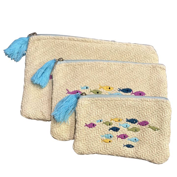 Chloe & Lex - Wholesale Pouch - Women's - School of Fish Embroidered Pouches Set of 3