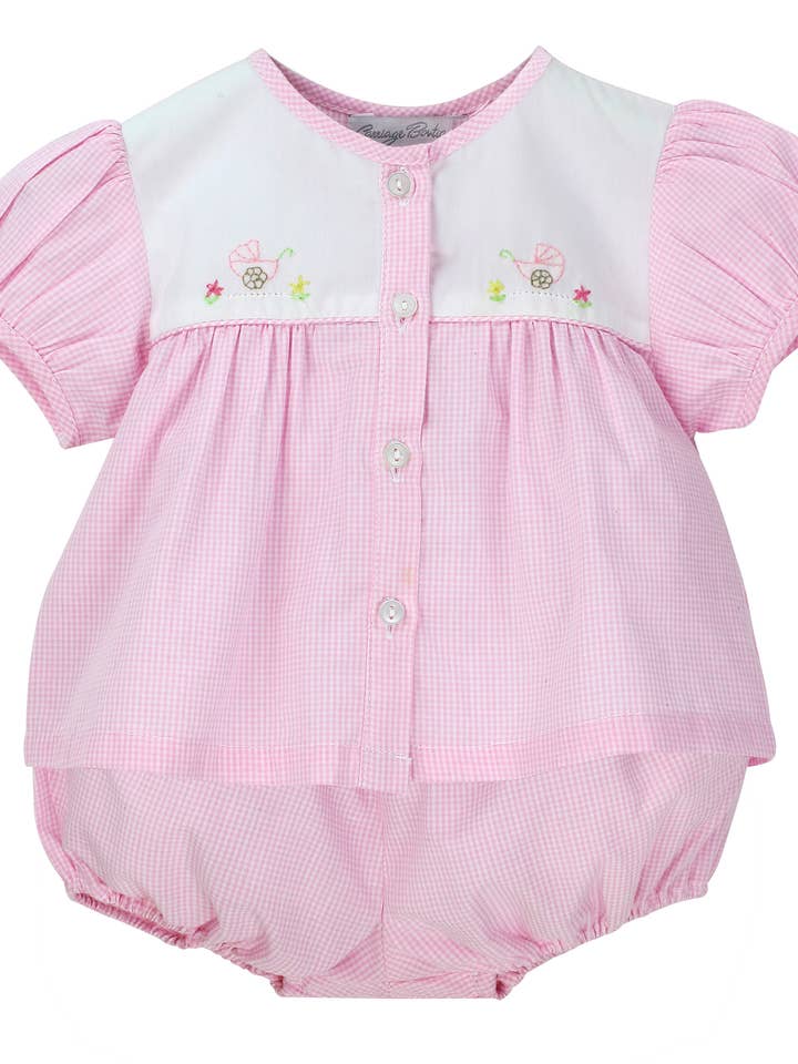 Baby Girl, 2 unidades. Juego de pañales con sombrero a juego, color rosa a cuadros para venta al por mayor de Julius Berger & Carriage Boutique