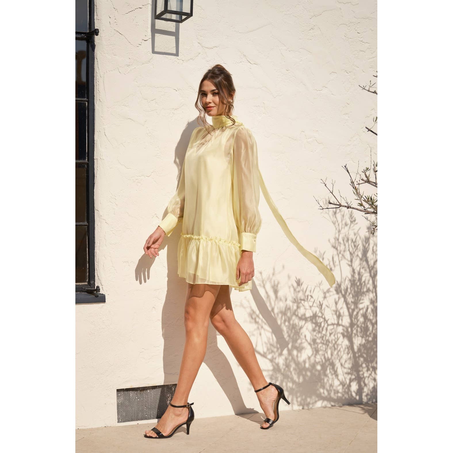 INA – Vestido - Mulher por atacado – Vestido Mini de Chiffon Pastel com Laço Transparente13