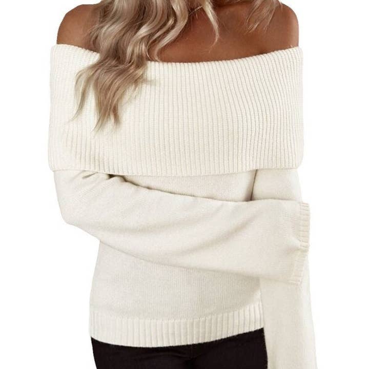 kycozy - Wholesale Knit Sweater - Women's - Offshoulder Solid Slimfit Longsleeve Sweater6