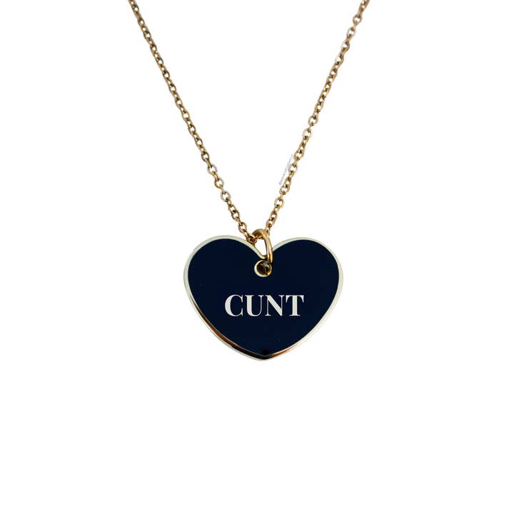 Cunt Black Heart Necklace for wholesale by Babe co. (formerly Metal Marvels)