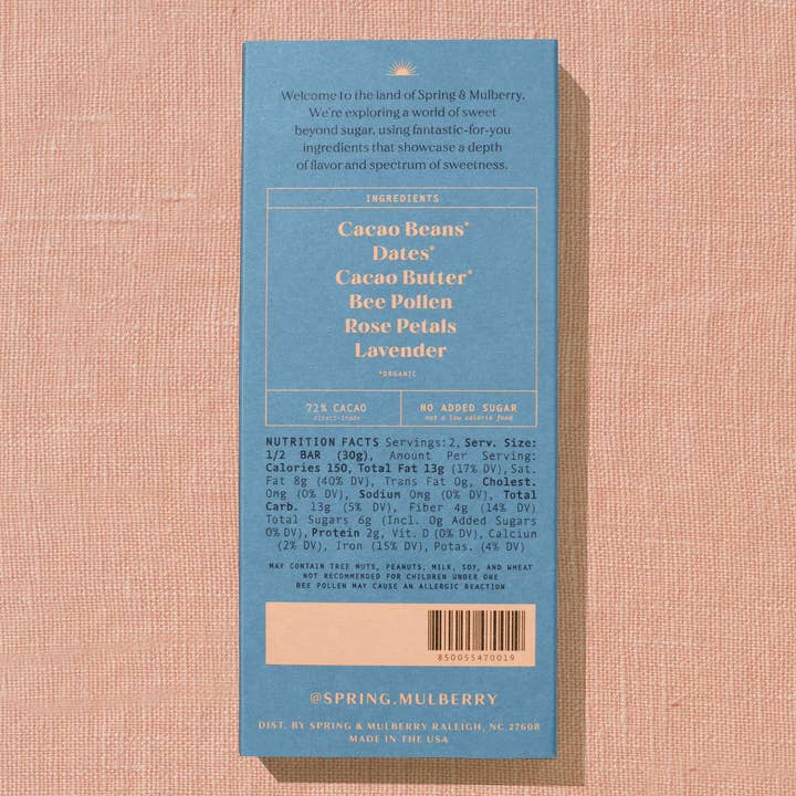 Spring & Mulberry - Wholesale Chocolate Bar - Lavender Rose Date-Sweetened Dark Chocolate2