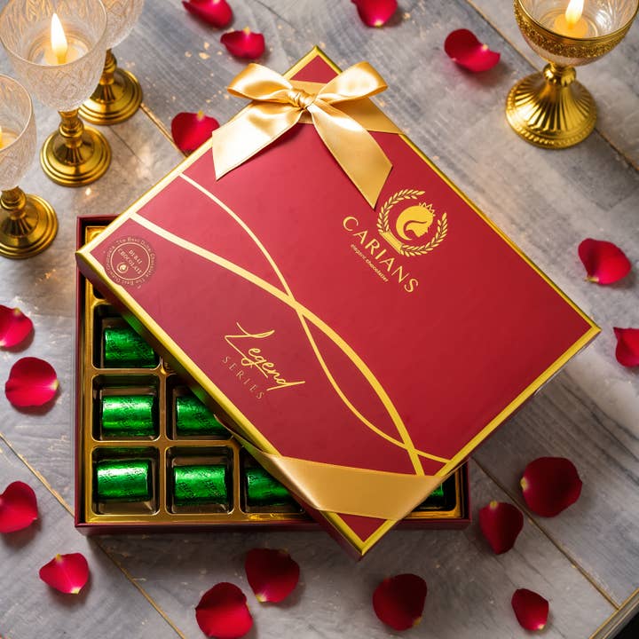 Carian's Bistro Chocolates - Wholesale Chocolate Box - Viral Dubai Chocolate Gift Box with Gold Ribbon Wrapped
