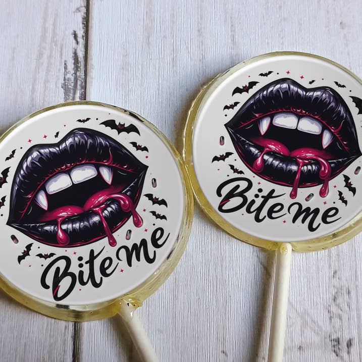 Vampire Lips Lollipops with Edible Glitter Edible Image for wholesale by Homespun Parties
