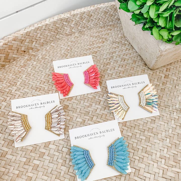 Brookhaven Baubles - Wholesale Stud/Post Earrings - Iridescent Sequin Wing Beaded Statement Earrings1