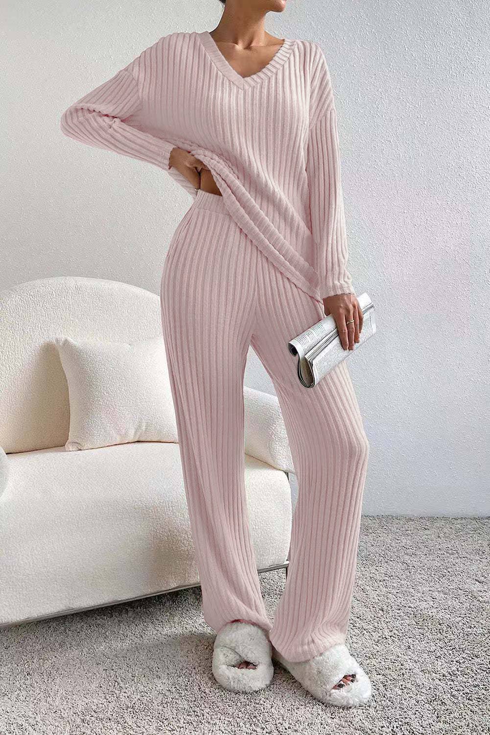 Rosa Clothing - Wholesale Lounge Set - Women's - Casual Plain Ribbed 2-Piece Lounge Set10