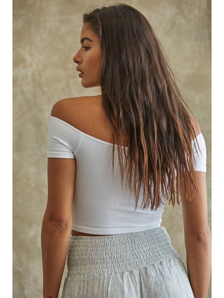 By Together - Wholesale Knit Top - Women's - S1054 | Knit Seamless Ribbed Off Shoulder Crop Top1