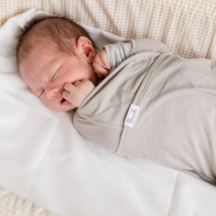 Gray White Stripe Silent Easy Swaddle - No Velcro, no zipper, Organic Cotton for wholesale on Faire5