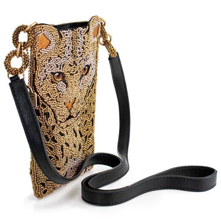 Mary Frances Accessories - Wholesale Crossbody Bag - Women's - Gone Wild Beaded Leopard Crossbody Phone Bag