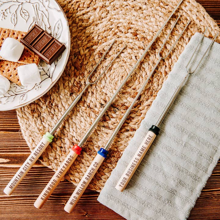 Custom Business Name Engraved Campfire Roasting Fork for wholesale by The Lillie Pad