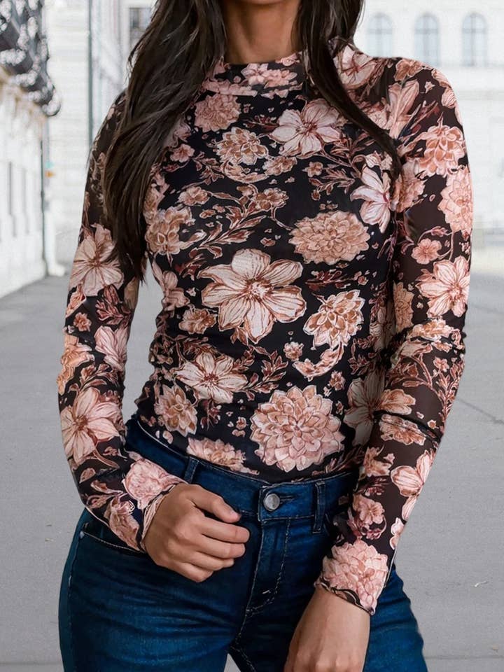 Haut à manches longues en maille à imprimé floral | S-XL pour la vente par Aapparella