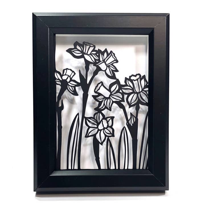 Squirrel Tacos Papercuts - Wholesale Art Print - Framed Hand Cut Paper Art - Daffodils