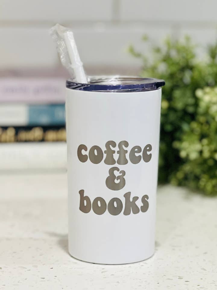 Gobelet isotherme de 12 oz pour café et livres pour la vente par Salty Spouse Glassware