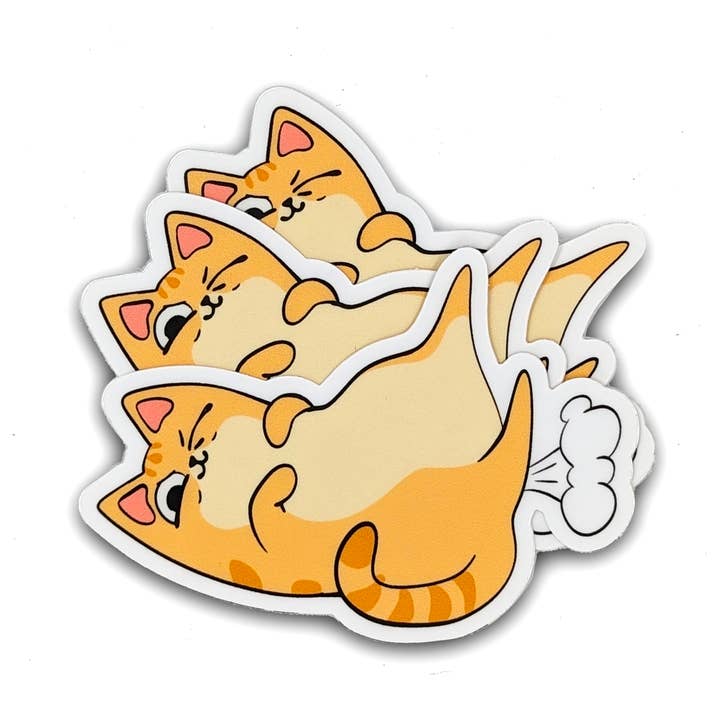 Packung mit 3 Farty Cat-Stickern für den Großhandel von BluVelvetArt