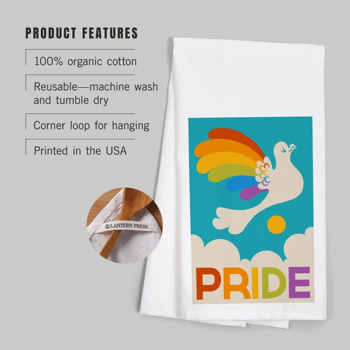 Lantern Press – wholesale Tea towel – ORGANIC TEA TOWEL Gay Pride, Rainbow Bird2