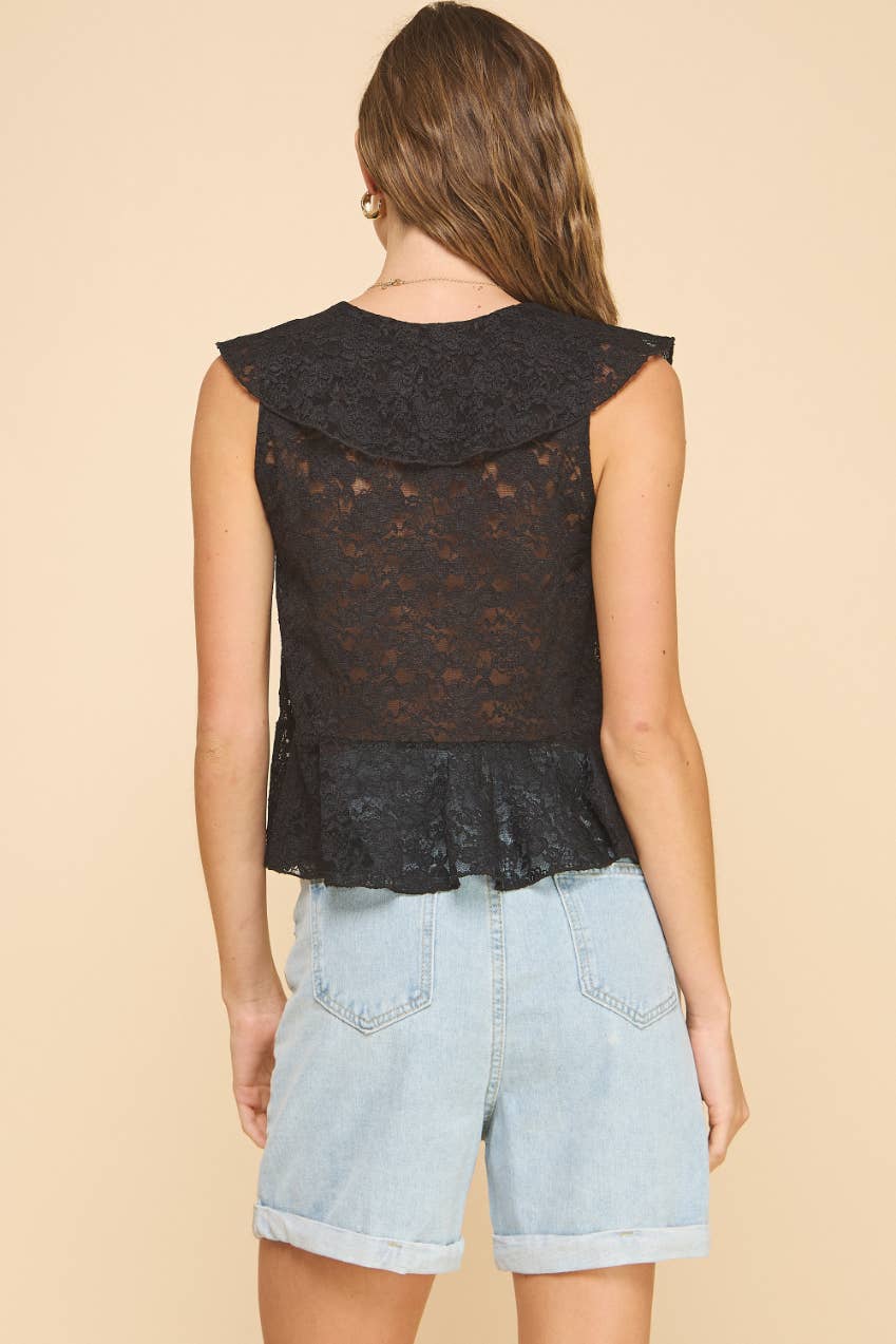 If She Loves - Wholesale Blouse - Women's - ISJ1405 Ruffled Lace Top Black10