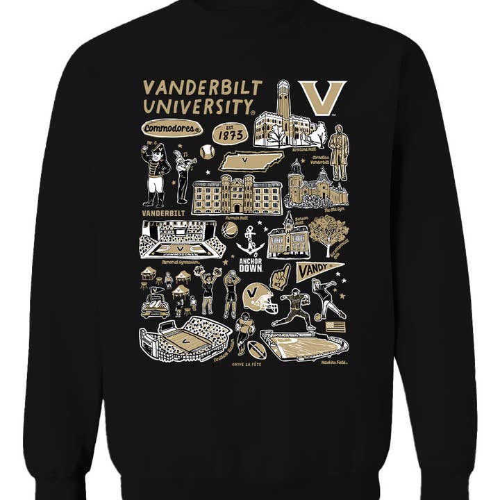 Vanderbilt University Commodores Vive La Fete Impressions Black Cotton Crewneck Sweatshirt for Women for wholesale by Vive La Fete