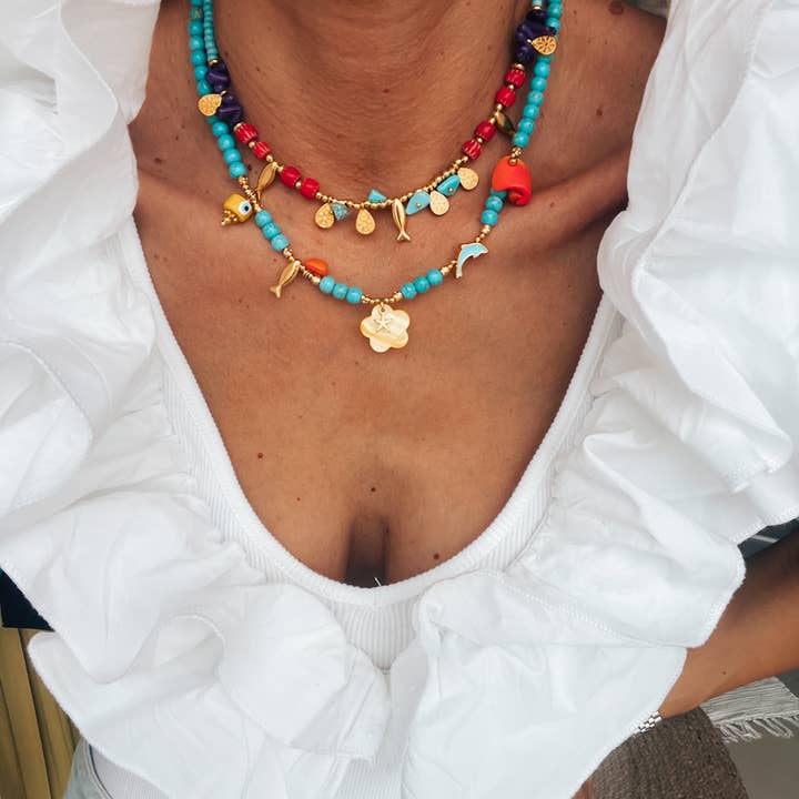 Goupi - Wholesale Beaded/Pearl Necklace - Turquoise semiprecious beaded summer necklaces