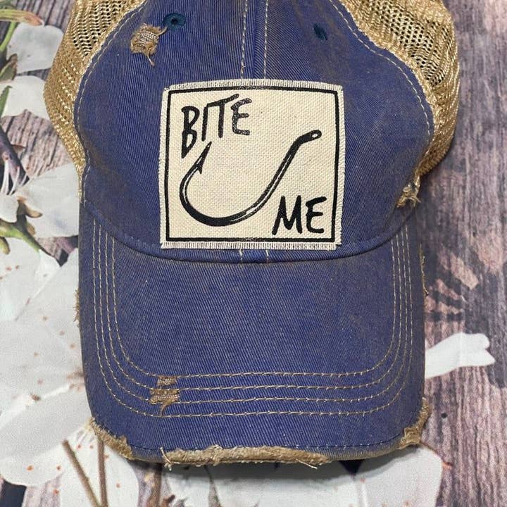 Vintage Life - Wholesale Trucker Hat - Unisex - Bite Me Royal Blue Distressed Trucker Hat Baseball Cap3