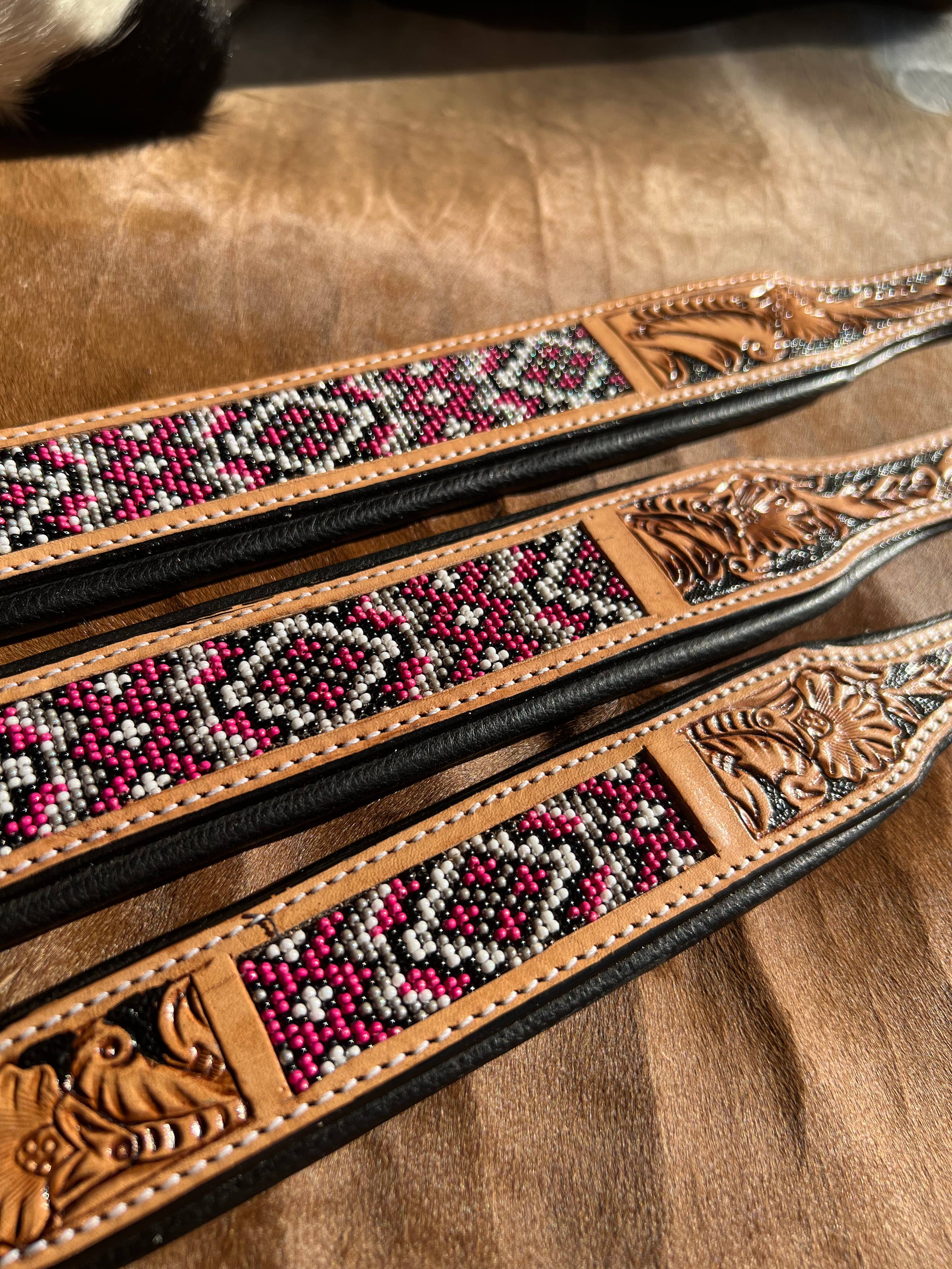 Westrian International - Wholesale Pet Collar - Dog - Western Equestrian Tooled Pink Leather Beaded Dog Collar6