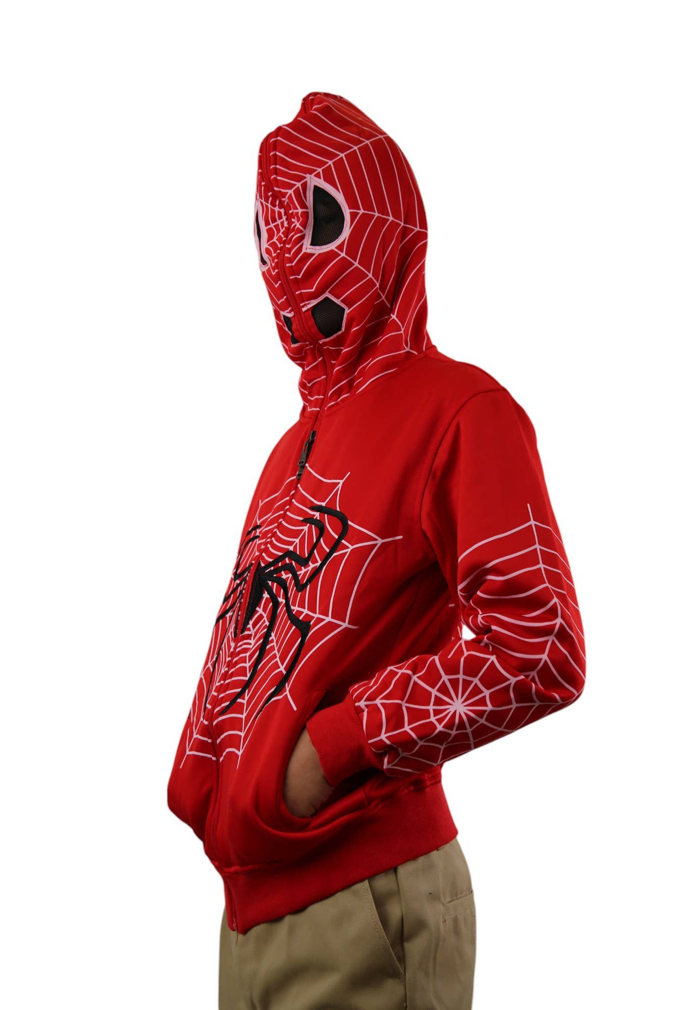 Lime Tree Clothing Inc. – Großhandel Hoodie – Kinder – Spider Hero Hoodie mit Reißverschluss für Kinder — lustiges Design mit Maskenkapuze4