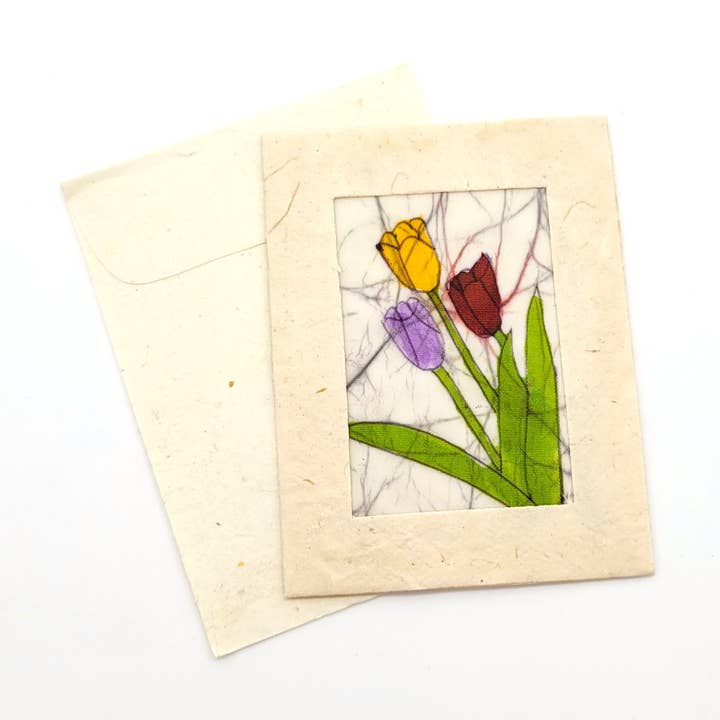 Batik Tulip Bouquet Mini Card for wholesale by Eclectic Woodchuck