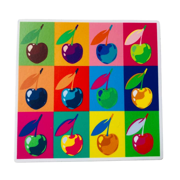 Pop Art Cherry Grid Sticker, 2.92" x 3" for wholesale by Denali & Co.