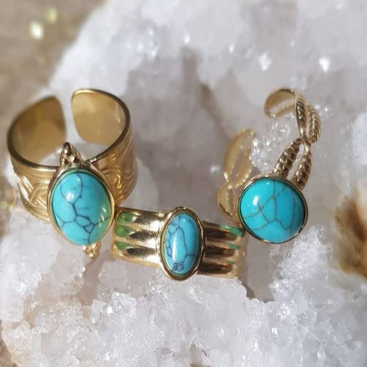 Luz das Pedras Naturais - Wholesale Single Stone/Solitaire Ring - 18K Adjustable Turquoise Ring3