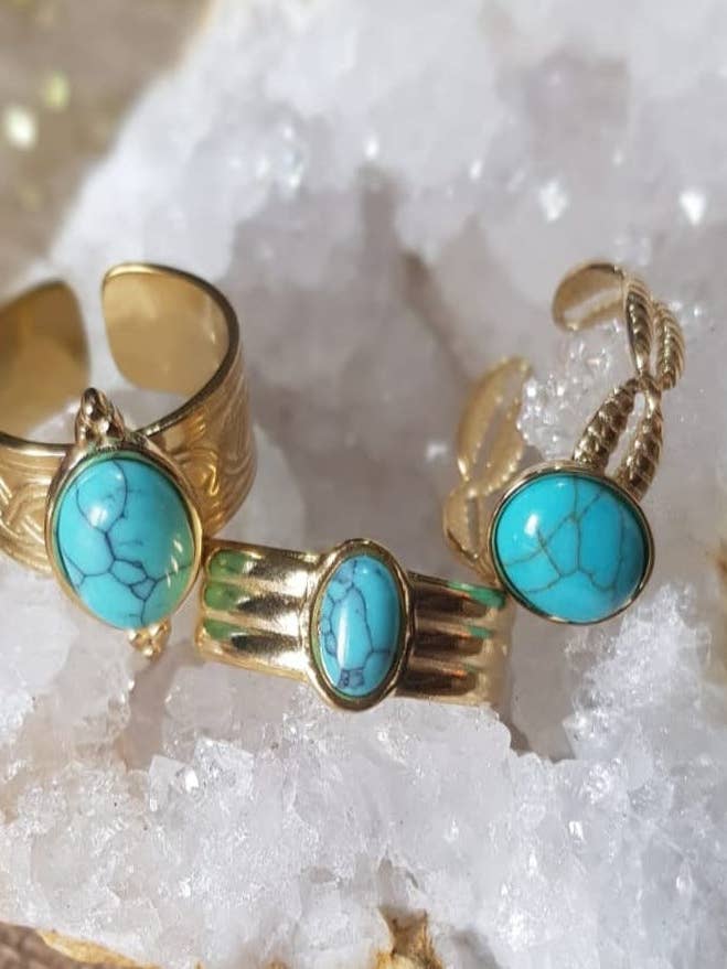 18K Adjustable Turquoise Ring for wholesale by Luz das Pedras Naturais