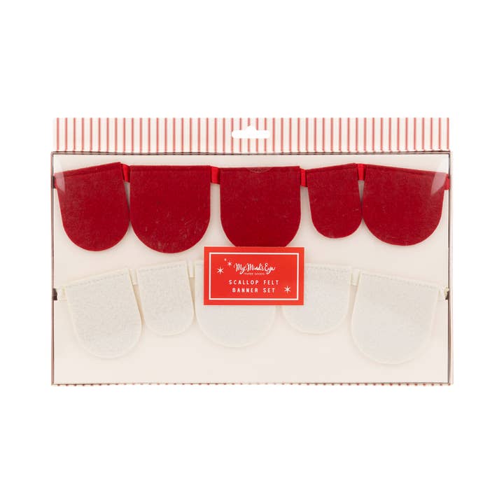 My Mind’s Eye - Wholesale Party sign/banner - BEC1104 - Red and Cream Scalloped Felt Banner Set6