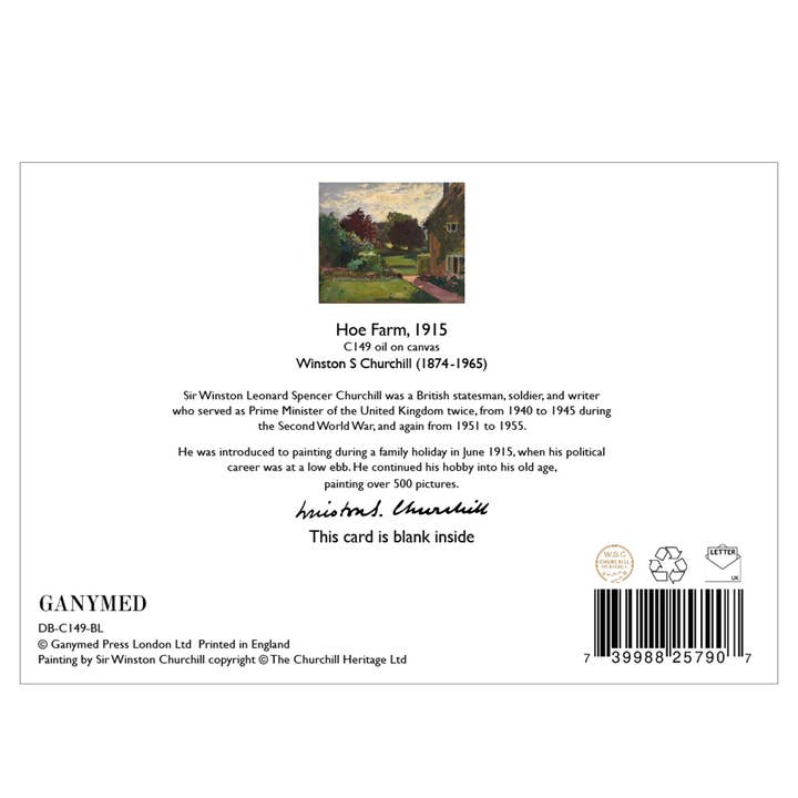 Ganymed Press - Wholesale Everyday Greeting Card - Hoe Farm, 1915 by Winston S Churchill - Blank Card1