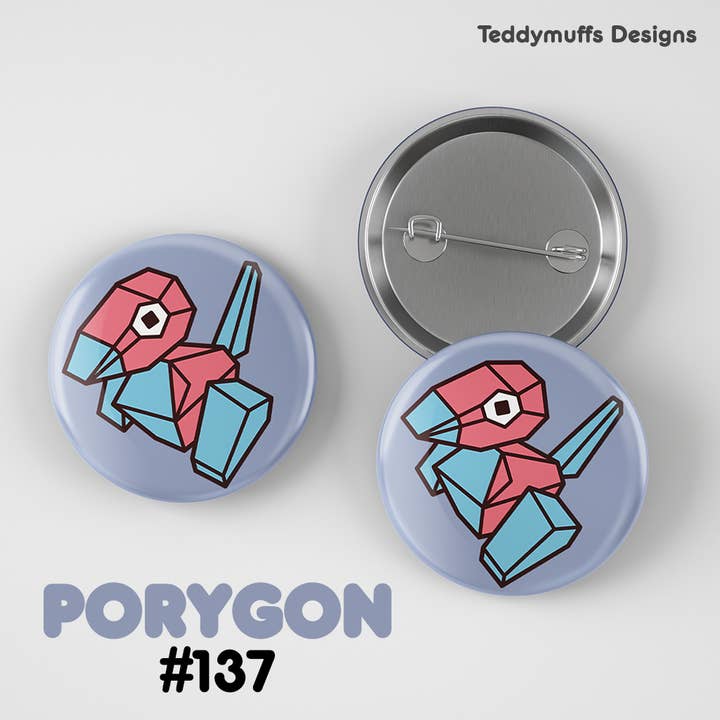 Porygon Button Pin | Pokemon | Pokémon for wholesale by Teddymuffs Designs