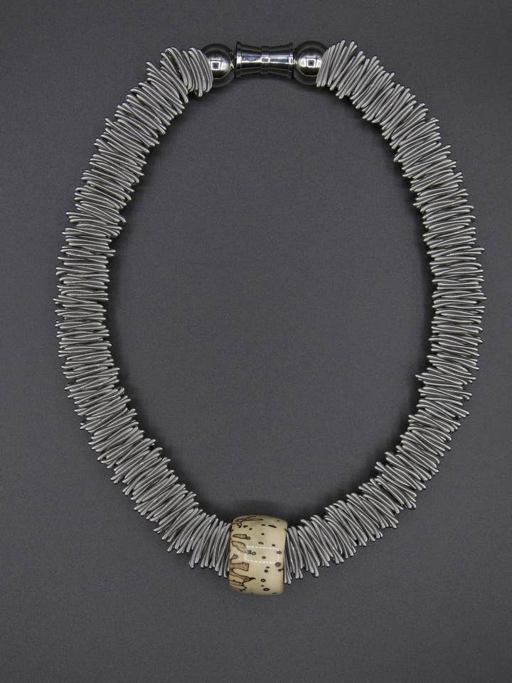 S85A - silver spring ring necklace with leopard slide for wholesale by Sea Lily