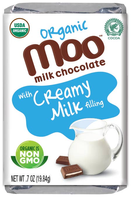 MOO Organic Chocolates - Wholesale Chocolate Bar - Organic Creamy Milk & Milk Chocolate Mini Bars, 0.7 oz