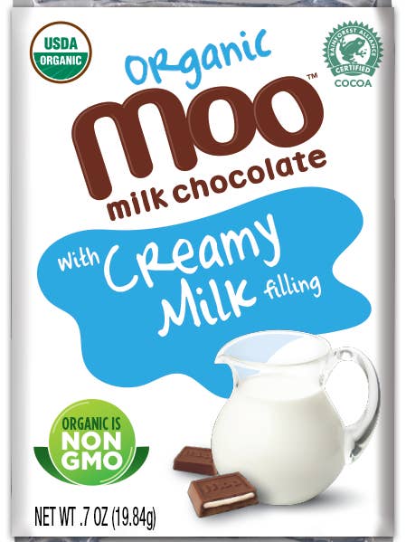 Mini-barres de chocolat au lait et au lait crémeux bio, 0,7 oz pour la vente par MOO Organic Chocolates
