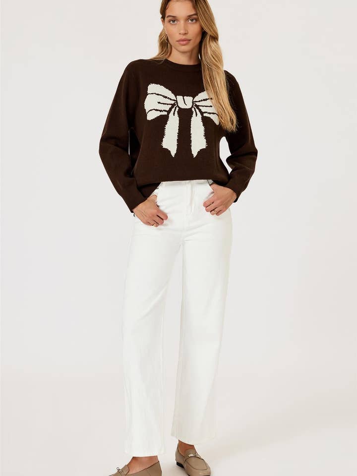 Top de Malha com Padrão de Laço em Castanho por atacado de FS Collection