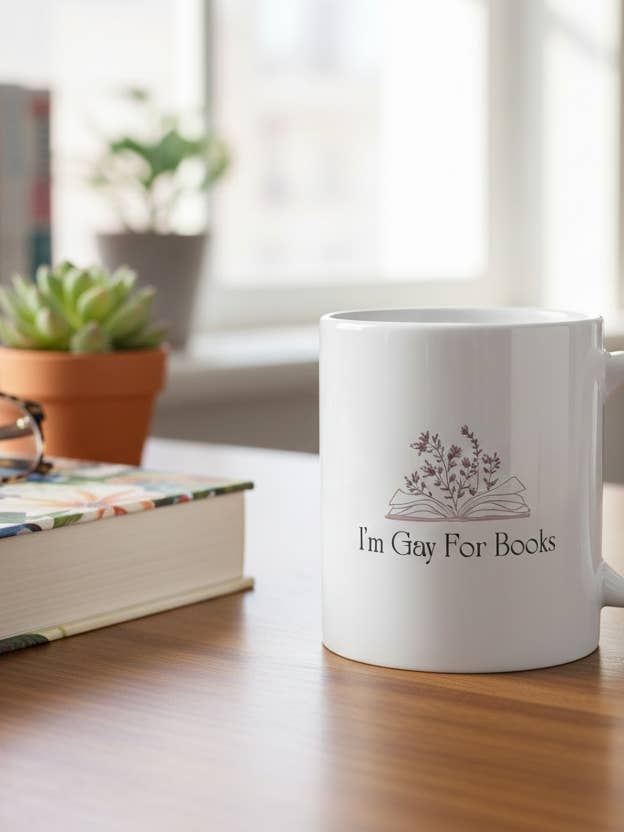 I’m Gay For Books 11oz Ceramic Mug - LGBTQ+ Bookish for wholesale by Very Gay. Very Busy.