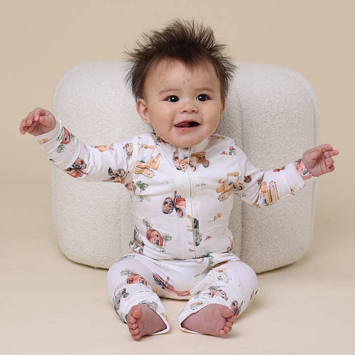 Snuggle Hunny – wholesale Sleepsuit – Baby – Diggers & Tractors Organic Snugglesuit Convertible Romper