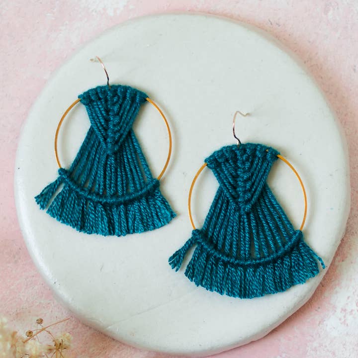 DREAM CATCHER BAMBOO DARKGREEN EARRINGS, MACRAME EARRINGS for wholesale by Prachi's Bohemian Art