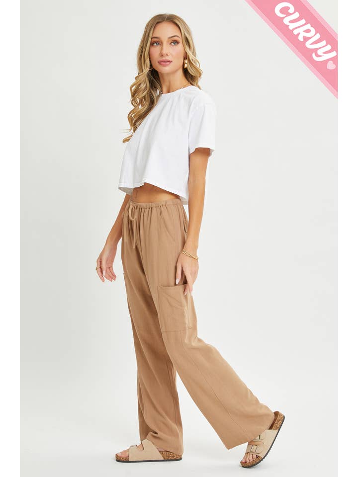 Sweet Lovely by Jen - Wholesale Pants - Women's - PLUS SIZE LINEN- BLEND PULL-ON-PANTS40